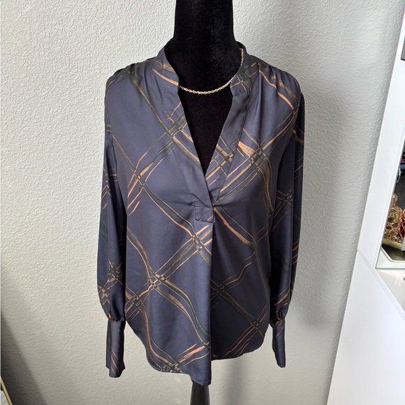 Banana Republic Tops - Banana Republic Charcoal and Bronze Checkered Blouse